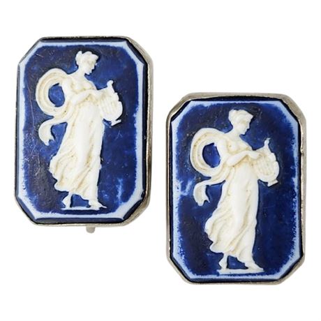 Vintage Wedgwood Style Porcelain Screwback Earrings