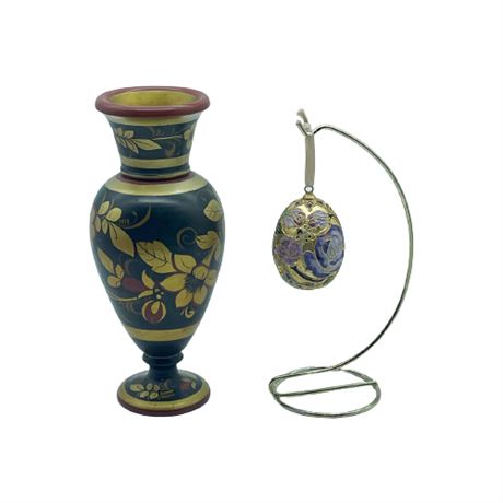 Handpainted Vase & Cloisonne Egg