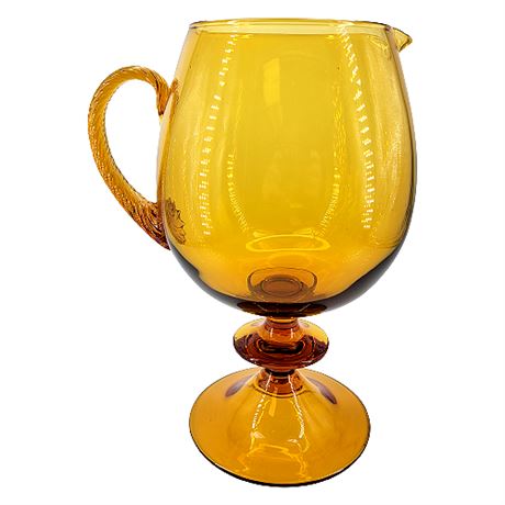 Mid-Century Italian Empoli Style Footed Amber Glass Pitcher