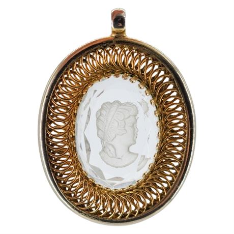 Vtg Intaglio Reverse Carved Glass Cameo Pendant