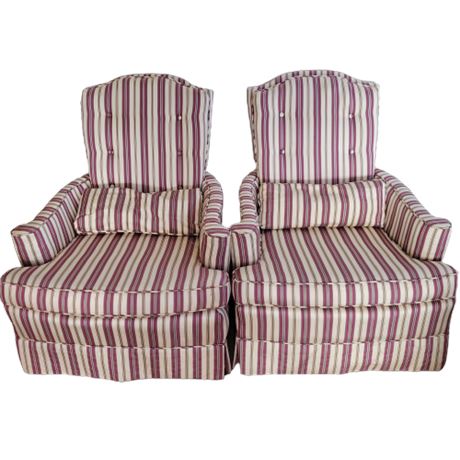Pair of Vintage Red & White Stripped Armchairs