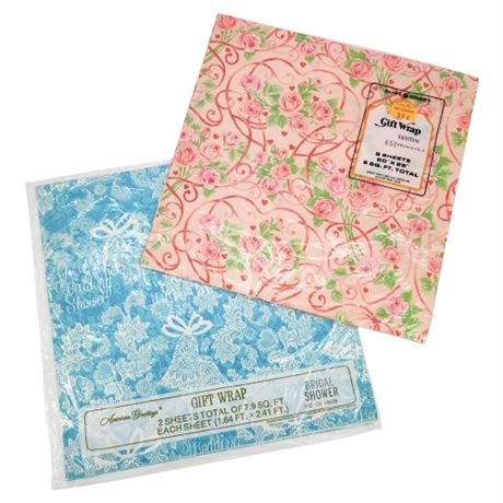 New Old Stock Vintage Wrapping Paper, 2 Packs