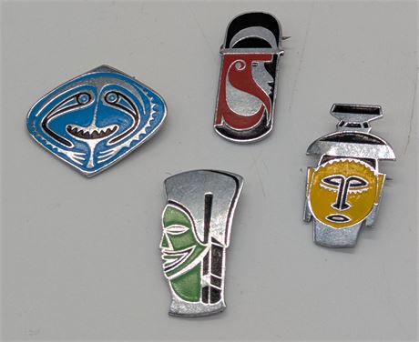 4 Unique Tiki Style Metal Pins