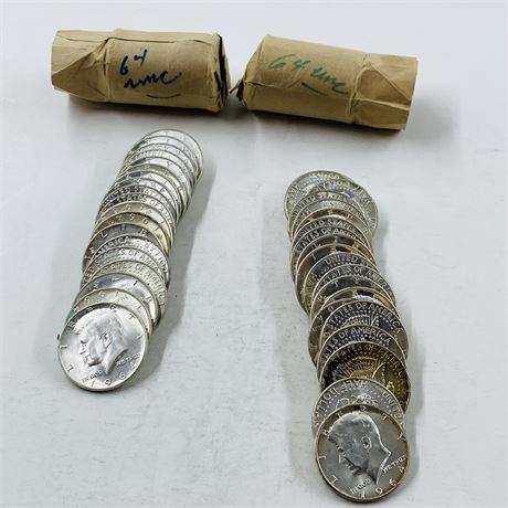 2 BU $10 Rolls 1964 Kennedy Half Dollars