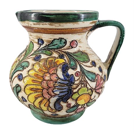 Vintage Italian Sgraffito Pottery Floral Pitcher
