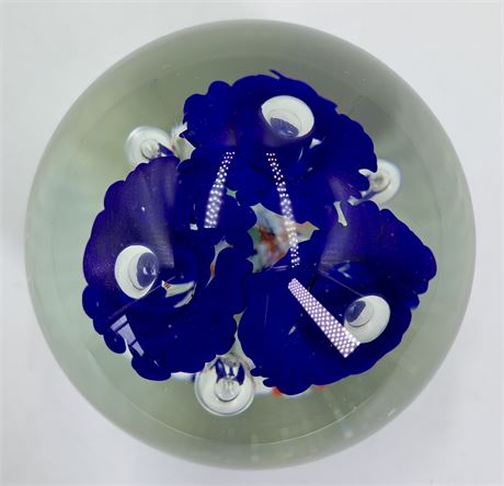 Vintage WVA Gentile Glass Controlled Bubble Cobalt Calla Lily Paperweight