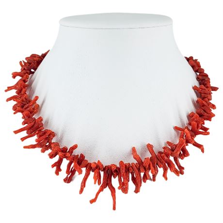 Vintage Native American Natural Red Sardinian Branch Coral Necklace