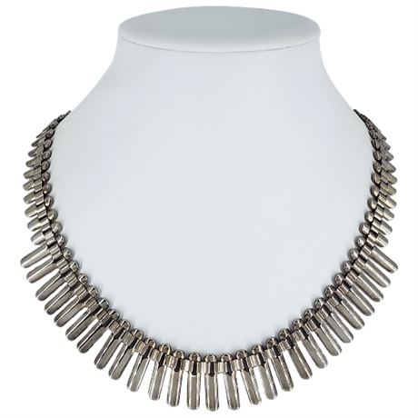 Vintage Modernist Silver Plated Fringe Necklace