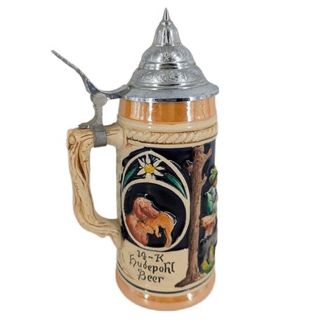 Vintage Ceramic Western Germany Hudepohl Beer Stein Metal Lid