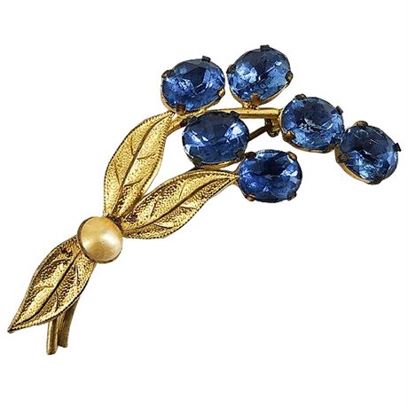 Vintage Blue Rhinestone Posey Brooch