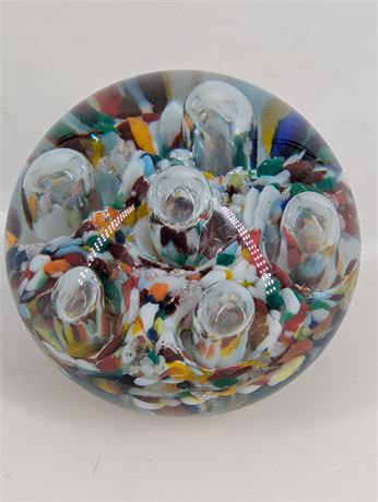 Stunning Handblown Art Glass Rainbow Color w/6 Bubbles in Center