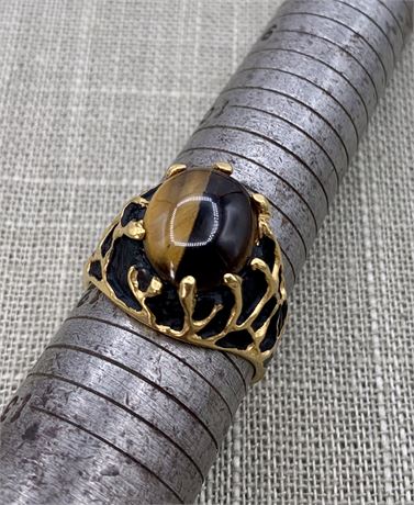 Men’s Swanky 18k Gold Plated Faux Tigers Eye Costume Ring