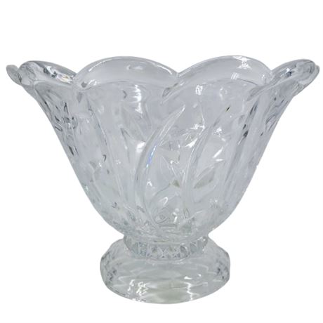 Vintage Fifth Avenue Footed Crystal Bowl with Etched Leaf and Stem Pattern