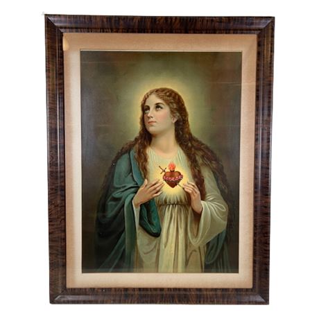 Antique Sacred Heart of Mary Religious Art Print