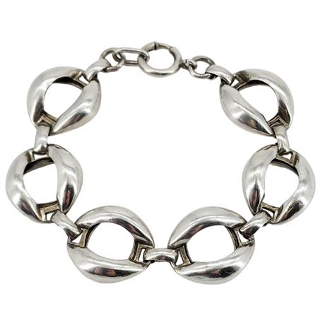 Vintage Sterling Silver Modernist Oval Link Bracelet