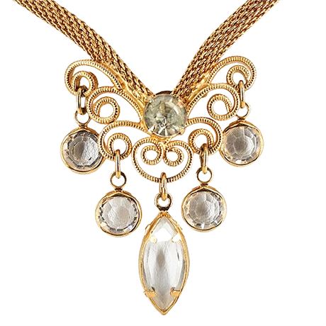Vintage Mesh Chain Crystal Drops Necklace