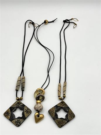 3 Costume Necklaces Black and Gold