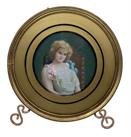 Antique Lovely Lady Flue Stove Pipe Framed Litho
