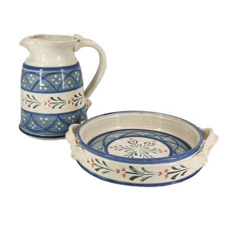Vintage Hand Thrown Studio Pottery Pitcher & Casserole Signed Hockman
