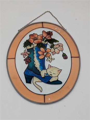 Cat in Shoe Glass Suncatcher