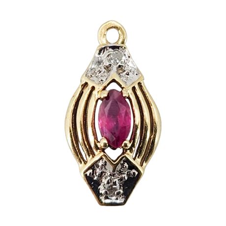 Vintage 14K Gold Genuine Ruby & Diamond Pendant