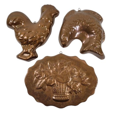 Vintage Copper Mold Flower Basket / Chicken / Fish Baking Pans