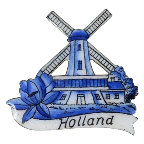 Vintage Enameled Holland Windmill Souvenir Brooch