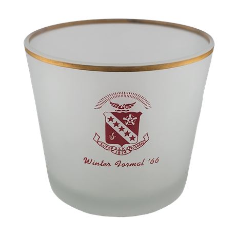 Gold Rimmed Frosted Glass Winter Formal '66 Ice Bucket