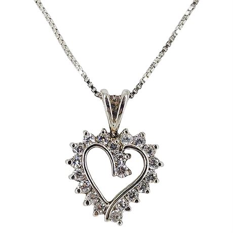 Signed ROSS SIMONS Sterling Silver CZ Heart Pendant Necklace