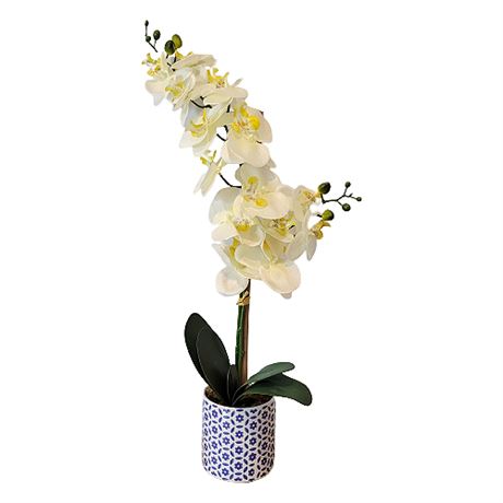 27" Tall Faux Orchid in Ceramic Planter
