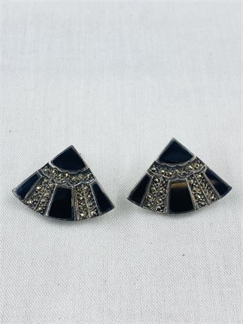 Vintage 10.2g Sterling Onyx Earrings