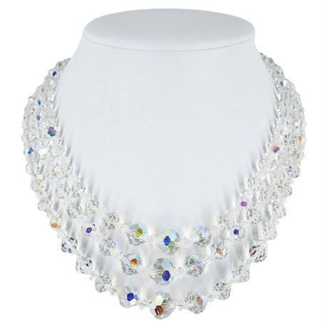 Vintage 3-Strand Aurora Borealis Crystal Beaded Necklace