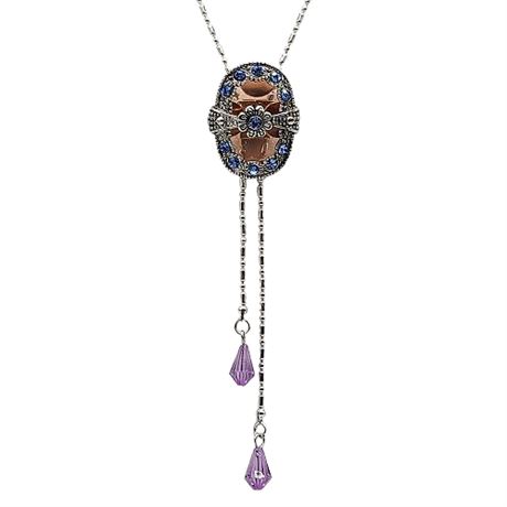 Vintage Inspired Rhinestone Lariat Slide Pendant Necklace