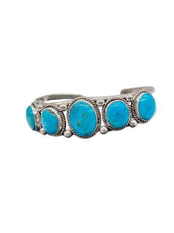 Sterling and Turquoise Cuff Bracelet - Graduated Stones