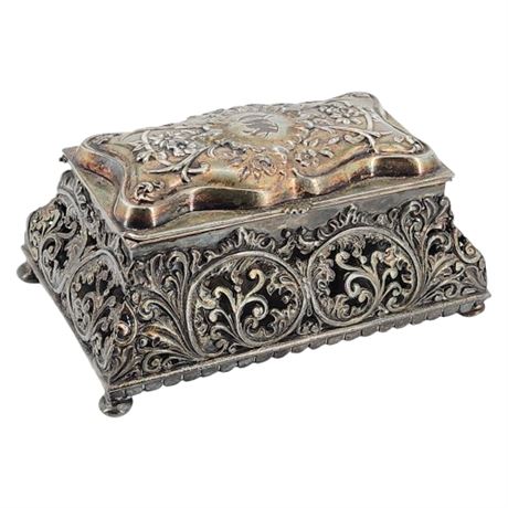 Vintage WILCOX Ornate Silver Plate Monogrammed Mini Jewelry/Trinket Box