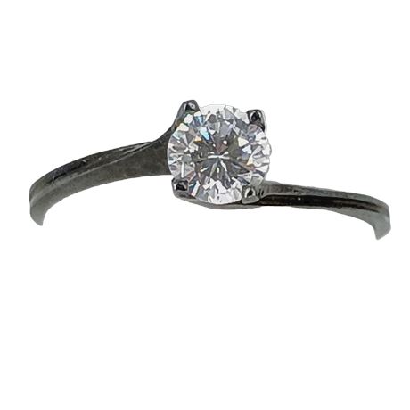 Solitaire Cubic Zirconia Ring, Silver Plated