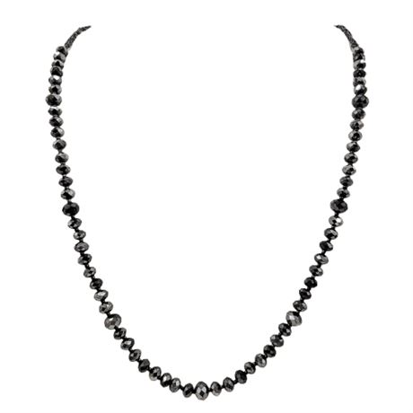 Long Strand Black Faceted Diamond Bead Necklace