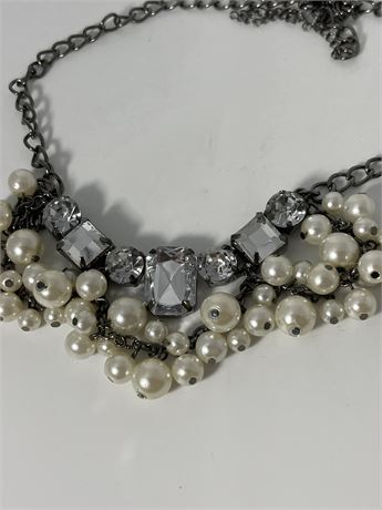 Full pearl with glass stone, multi beaded choker statement necklace