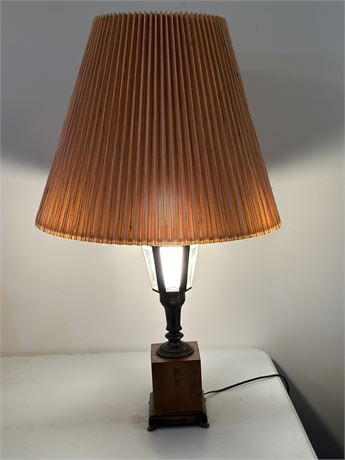 Vintage Wood, Brass, Glass Table Lamp