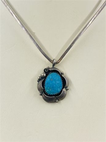 Vtg 16g Navajo Sterling Shadowbox Turquoise  Necklace
