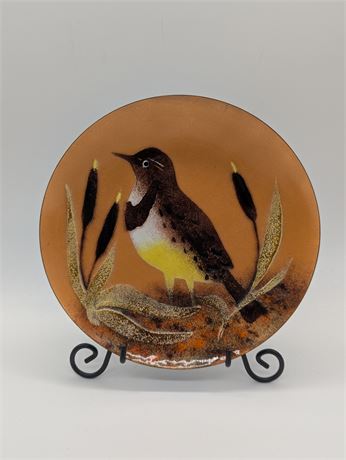 BOVANO of Cheshire ENAMEL COPPER PLATE Mid-Century Modern Bird 8"