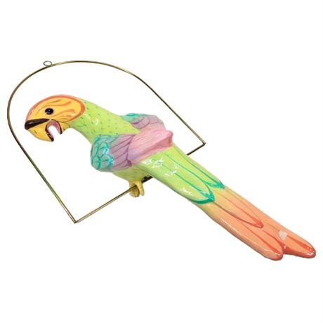 Large Paper Mache Raul Aguayo Mexico Parrot with Metal Perch