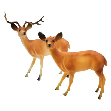 Vintage Hard Plastic Buck & Doe Deer Figurines
