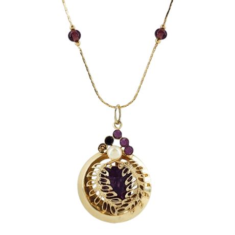 Vintage MONET Gold Tone Purple Rhinestone Pendant Necklace