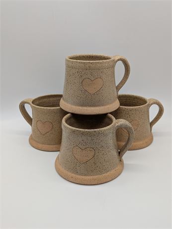 Set 4 Debra Sepos Handmade Heavy Pottery Mugs 3.5" Signed John 3:16 Heart