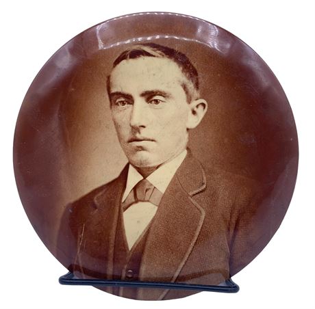 Large 6” Antique Victorian era Sepia Celluloid Photograph Button