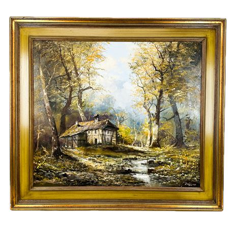 Vintage Josef Kugler "Foresters House" Original Oil Painting on Canvas