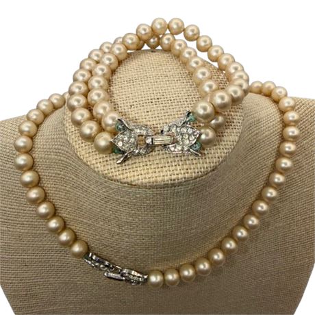 Vintage Trifari Pearl Necklace & Bracelet