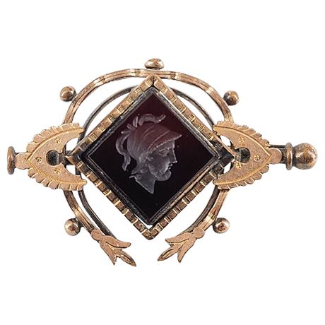 Vintage Victorian Intaglio Roman Soldier Sardonyx Brooch