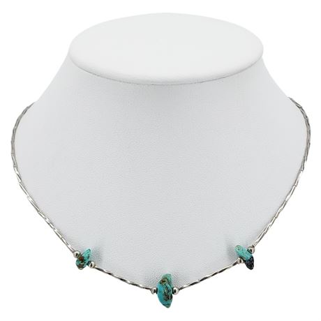 Vintage Native American Liquid Silver Turquoise Nugget Necklace